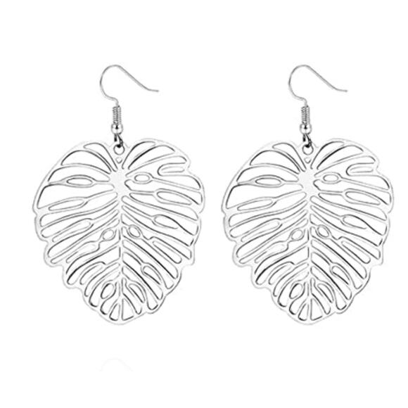 Silver Leaf Drop Earrings - Picture 1 of 1